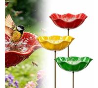 Handmade Metal Flower Garden Stake Bird Bath,Metal Bird Bath & Feeder Set,Outdoor Birdbath Baths Bee Watering Station,Garden Butterfly Feeders with Stakes,for Patio Yard Lawn Decor Gift(Color)