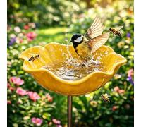 Handmade Metal Flower Garden Stake Bird Bath,Metal Bird Bath & Feeder Set,Outdoor Birdbath Baths Bee Watering Station,Garden Butterfly Feeders with Stakes,for Patio Yard Lawn Decor Gift(Yellow)
