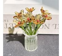Handmade Mini Glass Flowers in Vase, Colorful Tiny Glass Flowers Ornaments for Desk Decor, Forever Glasses Flower Bouquet Gift for Mum, Women,Birthday, Mother's Day (F)