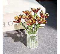 Handmade Mini Glass Flowers in Vase, Colorful Tiny Glass Flowers Ornaments for Desk Decor, Forever Glasses Flower Bouquet Gift for Mum, Women,Birthday, Mother's Day (L)