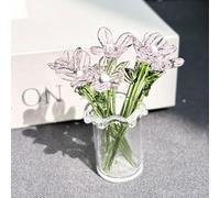 Handmade Mini Glass Flowers in Vase, Colorful Tiny Glass Flowers Ornaments for Desk Decor, Forever Glasses Flower Bouquet Gift for Mum, Women,Birthday, Mother's Day (K)