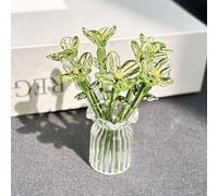 Handmade Mini Glass Flowers in Vase, Colorful Tiny Glass Flowers Ornaments for Desk Decor, Forever Glasses Flower Bouquet Gift for Mum, Women,Birthday, Mother's Day (D)