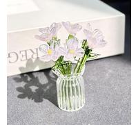 Handmade Mini Glass Flowers in Vase, Colorful Tiny Glass Flowers Ornaments for Desk Decor, Forever Glasses Flower Bouquet Gift for Mum, Women,Birthday, Mother's Day (A)