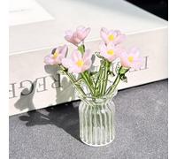 Handmade Mini Glass Flowers in Vase, Colorful Tiny Glass Flowers Ornaments for Desk Decor, Forever Glasses Flower Bouquet Gift for Mum, Women,Birthday, Mother's Day (G)