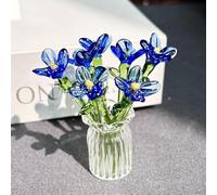 Handmade Mini Glass Flowers in Vase, Colorful Tiny Glass Flowers Ornaments for Desk Decor, Forever Glasses Flower Bouquet Gift for Mum, Women,Birthday, Mother's Day (C)