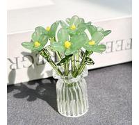 Handmade Mini Glass Flowers in Vase, Colorful Tiny Glass Flowers Ornaments for Desk Decor, Forever Glasses Flower Bouquet Gift for Mum, Women,Birthday, Mother's Day (I)