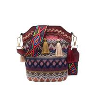 Handmade Native American Handbag,Woven Tassel Bucket Bag,Women Vintage Traditional Boho Ethnic Travel Casual Tassel Crossbody (Red)