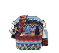 Handmade Native American Handbag,Woven Tassel Bucket Bag,Women Vintage Traditional Boho Ethnic Travel Casual Tassel Crossbody (Light Blue)
