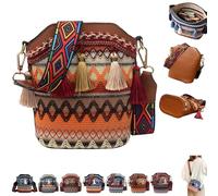 Handmade Native American Handbags,Vintage Woven Tassel Bucket Bag for Women,Retro Boho Geometric Travel Crossbody Bag Purses (Brown)