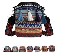 Handmade Native American Handbags,Vintage Woven Tassel Bucket Bag for Women,Retro Boho Geometric Travel Crossbody Bag Purses (Black)