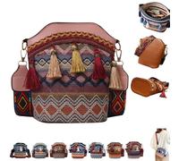Handmade Native American Handbags,Vintage Woven Tassel Bucket Bag for Women,Retro Boho Geometric Travel Crossbody Bag Purses (Pink)