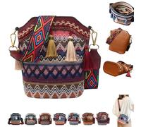 Handmade Native American Handbags,Vintage Woven Tassel Bucket Bag for Women,Retro Boho Geometric Travel Crossbody Bag Purses (Red)