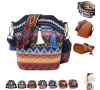 Handmade Native American Handbags,Vintage Woven Tassel Bucket Bag for Women,Retro Boho Geometric Travel Crossbody Bag Purses (Dark Blue)