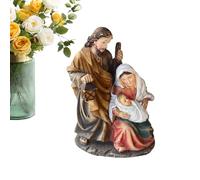 Handmade Nativity Scene - Painted Cartoon Holy Family Statue with Vintage Style | Resin Religious Sculpture for Church Altar & Home Decor | Meaningful for Families & Collectors