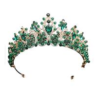 Handmade Pink Crystal Beads Bridal Tiara Crown Rhinestone Pageant Diadem Floral Headpiece Wedding Hair Dress Accessories para Bodas(Green)
