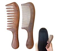 Handmade Sandalwood Wide Tooth Comb Set of 2 | Natural Wooden Fine Tooth Comb for Women & Girls | Portable Hair Brush for Detangling, Reducing Hair Breakage | Gentle Scalp Massage Wooden Hair Combs