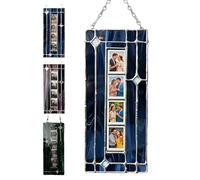 Handmade Stained Glass Photobooth Frame, Hanging Glass Photobooth Frame for Photo Strip 2x6 Inch, Copper Foil Art Photos Frames with Chain, Unique Gift for Weddings & Memories (D)