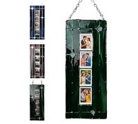 Handmade Stained Glass Photobooth Frame, Hanging Glass Photobooth Frame for Photo Strip 2x6 Inch, Copper Foil Art Photos Frames with Chain, Unique Gift for Weddings & Memories (C)