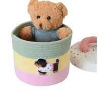 Handmade Storage Jar, Unique Cotton Thread Liquid Holder, Heavy Duty with Reinforced Lid Handle, Breathable Fabric Sewing Container, Pot with Cream Finish Pet Gear for Laundry Room