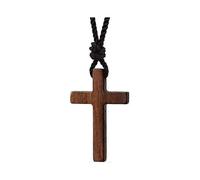 Handmade walnut wood necklace for boys girls with cross charm