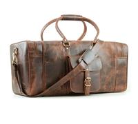 Handmade World Bolsa de lona de cuero de grano completo de 24 pulgadas "The Mettle" para viajes, deportes, equipaje, negocios, para hombres y mujeres, Marrón, Carry-on 24-Inch, Equipaje de mano