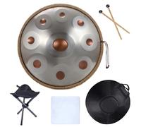 Handpan 18 pulgadas G Minor 440HZ 9 notas Pantam Steel Drum Hand Pan Drum for principiantes Yoga Meditación Instrumentos musicales(Silver gold)