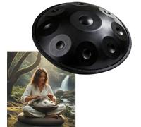Handpan 22 Pulgadas 9/10/12 Notas para Meditación Handpan Drum 440hz/432hz Re Menor para Principiantes Hand Pan Drum Acero con Bolsa Baquetas Stand para Sanación con Sonido(Negro,440HZ/9 Note)