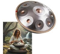 Handpan 22 Pulgadas 9/10/12 Notas para Meditación Handpan Drum 440hz/432hz Re Menor para Principiantes Hand Pan Drum Acero con Bolsa Baquetas Stand para Sanación con Sonido(Silver2,440HZ/9 Note)