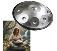 Handpan 22 Pulgadas 9/10/12 Notas para Meditación Handpan Drum 440hz/432hz Re Menor para Principiantes Hand Pan Drum Acero con Bolsa Baquetas Stand para Sanación con Sonido(Silver,440HZ/10 Note)