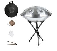 Handpan 22 Pulgadas Handpan Drum en Re Menor Hand Pan Drum 9 Notas 10 Notas 12 Notas Instrumento de Percusión 440Hz/432Hz con Bolsa Mazo Hand Tuning Tambor de Acero(Silver,440HZ/9 Note)