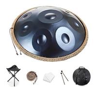 Handpan 22 Pulgadas Re Menor 432 Hz 9/10/12 Notas - Tambor de Acero Hecho a Mano con Soporte, Bolsa y Mazos, Steel Drum Ideal para Meditación, Relajación y Principiantes(azul,440HZ/12Note)