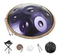 Handpan 22 Pulgadas Re Menor 432 Hz 9/10/12 Notas - Tambor de Acero Hecho a Mano con Soporte, Bolsa y Mazos, Steel Drum Ideal para Meditación, Relajación y Principiantes(Deep Purple,440HZ/9Note)