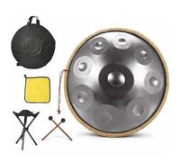 Handpan 432Hz D Minor 9 Notas, Tambor de Meditación Zen y Sanación con Sonido, Instrumento Musical para Relajación 55 cm para Reiki, Mindfulness y Baños de Sonido(Plata,440HZ/9Note)