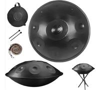 Handpan 440 Hz, 9 10 12 tonos, Tambor de acero D Menor de acero de 56cm, Handpan Drum Instrument para Principiantes en Sanación con Sonido, Meditación(Black,440HZ/10Note)