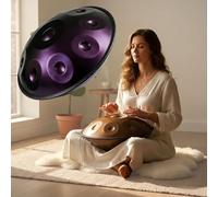 Handpan 9/10/12 Notas en D Menor Tambor de Mano 440Hz/440Hz Tambu 22 Pulgadas Instrumentos Musicales para Meditación Performer con Bolsa Baquetas Stand(Dark purple,440HZ/10 Note)