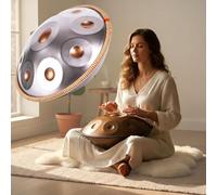 Handpan 9/10/12 Notas en D Menor Tambor de Mano 440Hz/440Hz Tambu 22 Pulgadas Instrumentos Musicales para Meditación Performer con Bolsa Baquetas Stand(Silver2,440HZ/9 Note)