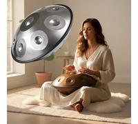 Handpan 9/10/12 Notas en D Menor Tambor de Mano 440Hz/440Hz Tambu 22 Pulgadas Instrumentos Musicales para Meditación Performer con Bolsa Baquetas Stand(Silver,432HZ/9 Note)