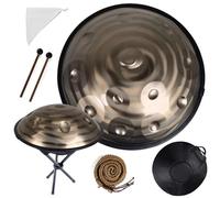 Handpan D Minor Kurd 22 Inches Handpan Drums, 432/440Hz Steel Drum 9/10/12 Notes Hand Pan Drum Instrument, Hand Drums Instrumento de Percusión con Soporte de Mazo de Bolsa(Gold,432HZ/12Note)