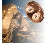 Handpan de 22 Pulgadas en D Kurd 9/10/12 Notas Tambor de acero Hecho a Mano 432/440Hz, Instrumento de Percusión Profesional con Bolsa Suave, Soporte,para Terapia de Sonido(Marrón,432Hz/12Note)