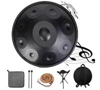 Handpan De 22 Pulgadas - Percusión De Tambor Handpan, 432 Hz/440 Hz, Re Menor, 9/10/12 Notas Hand Drum Steel Drum Percusión, Para Reuniones Familiares Educación Musical(Black,9 notes(440HZ))