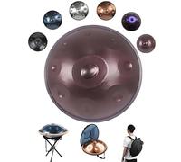 Handpan de 22 Pulgadas Re Menor D Minor - 9/10/12 Notas Tambor| Handpan Drum 440Hz 432Hz | Instrumento de Percusión de Acero para Sanación Yoga Meditación | Bolsa Soporte Mazos(Brown,432HZ/12Note)