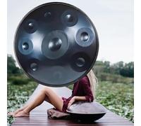 Handpan de 56cm en Re Menor, 9 10 12 Notas Handpan Drum | Tambor de Acero Percusión con Bolsa, Soportes y Mazos | Instrumento Musical Profesional para Terapia y Meditación(Blue,440HZ/10Note)
