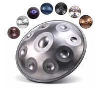 Handpan de Acero Re Menor Tambu Handpan 9 10 12 Note 22 Pulgadas 432Hz 440Hz Tambor para Principiantes Relajación Meditación Yoga Performer Curación de Sonido(Silver,432HZ/9 Note)