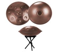 Handpan Drum 22-Inch 9-Note 10-Note D Kurd 440Hz Instrumento de Tambor de Mano Includes Soft Bag, Mallets, Stand, Note Stickers, Cleaning Cloth Performance Video(Brown,440HZ/9Note)