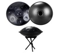 Handpan Drum 22-Inch 9-Note 10-Note D Kurd 440Hz Instrumento de Tambor de Mano Includes Soft Bag, Mallets, Stand, Note Stickers, Cleaning Cloth Performance Video(Black,440HZ/12Note)