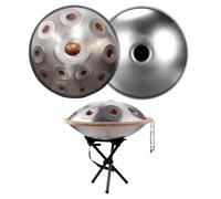 Handpan Drum 22-Inch 9-Note 10-Note D Kurd 440Hz Instrumento de Tambor de Mano Includes Soft Bag, Mallets, Stand, Note Stickers, Cleaning Cloth Performance Video(Silver,432HZ/9Note)