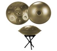 Handpan Drum 22-Inch 9-Note 10-Note D Kurd 440Hz Instrumento de Tambor de Mano Includes Soft Bag, Mallets, Stand, Note Stickers, Cleaning Cloth Performance Video(Gold,440HZ/10Note)