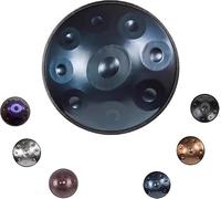 Handpan Drum 22 pulgadas 9/10/12 notas D Kurd 432/440Hz Instrumento de acero afinado a mano Juego completo Percusión armónica Hand Pan for principiantes(Blue,432HZ/10Note)