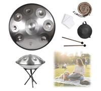 Handpan Drum 432Hz/440Hz 9/10/12 Notas 22 Pulgadas Handpan Drum Instrumento Hand pan Ideal para Principiantes, Tambor de Mano para Yoga Meditación Educación Musical(Plata,440HZ/12Note)