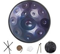 Handpan Drum 432Hz/440Hz, 9/10/12 Notas Instrumento de percusión de 55 cm con trípode, Handpan de acero for meditación, yoga y curación con sonido(Blue,12 Notes (440Hz))